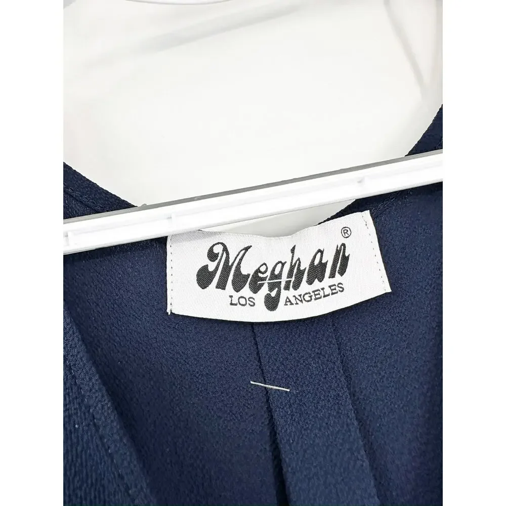 Meghan Los Angeles Lilypad Navy Blue Long Sleeve Maxi Dress Size Small‎